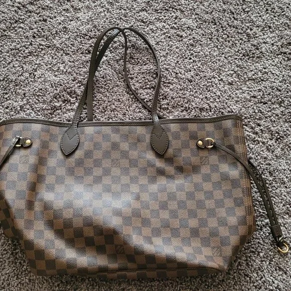 Louis Vuitton Neverfull MM tote bag in Damier Ebene canvas with brown leather tr - Picture 2 of 11